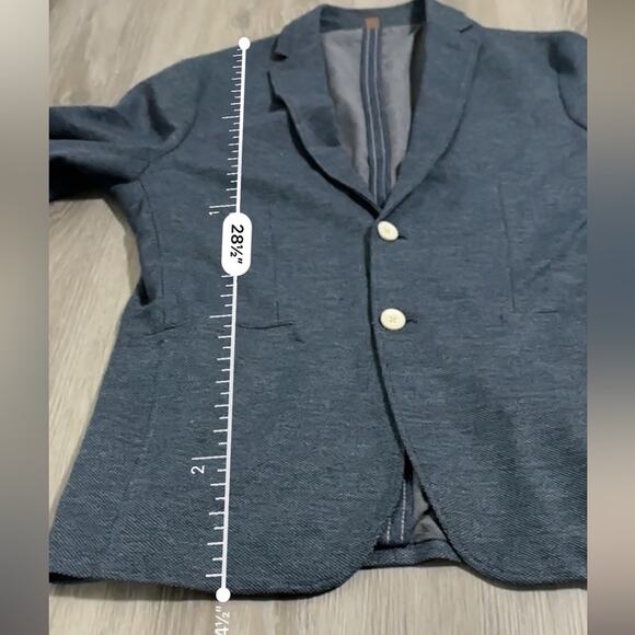 Zara Navy Blue Long Sleeve Two Button Double Lapel Suit Blazer Size‎ 40 - Picture 9 of 9